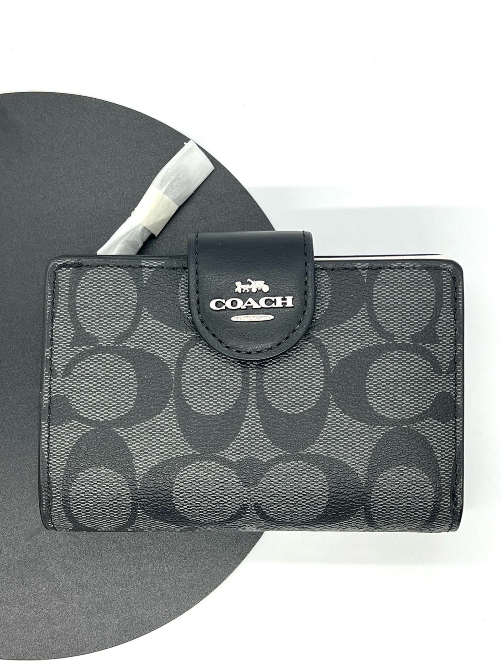Coach Medium Corner Zip Wallet Signature Canvas Graphite Black C0082 NWT - Picture 3 of 16